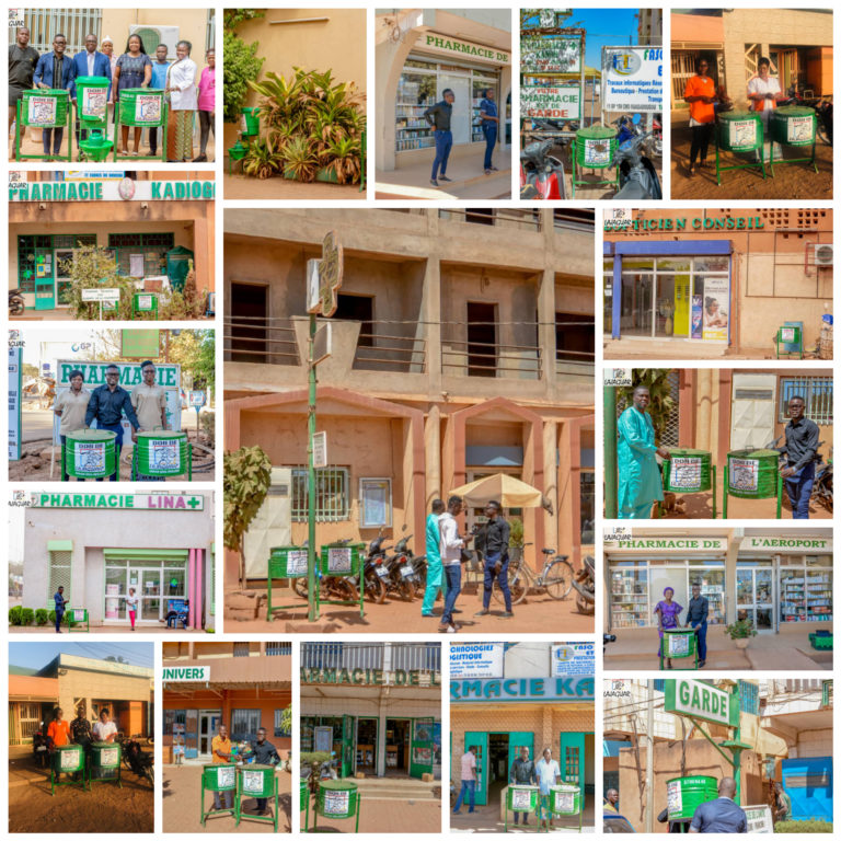 Hygiène et assainissement: L’humoriste burkinabè LAJAGUAR dote 40 pharmacies de la capitale burkinabè de poubelles