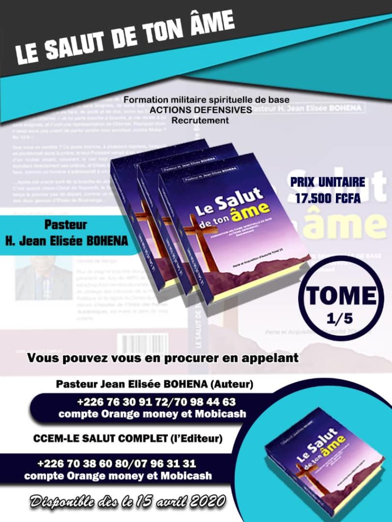 ANNONCE: Le livre  »le Salut de ton Âme » sera disponible le 15 Avril 2020.