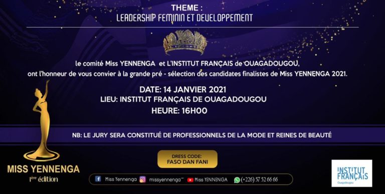 1ère édition de Miss Yennenga : la phase de pré-selection aura lieu le 14 janvier 2021