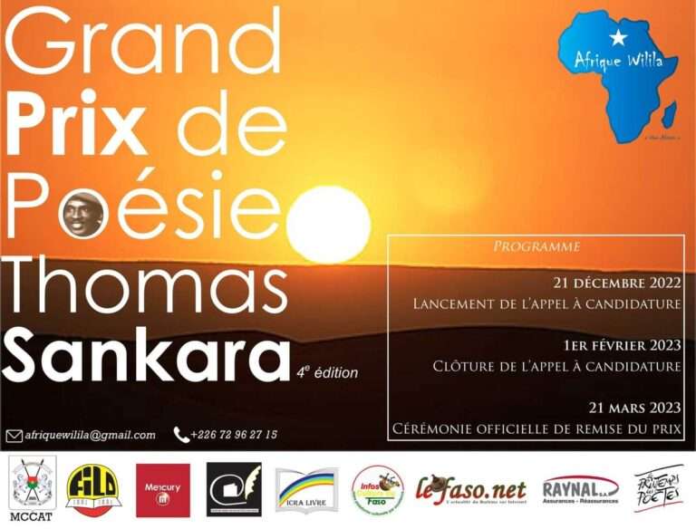 Grand Prix de Poésie Thomas Sankara: l&rsquo;acte 4 sera lancé le 21 décembre prochain