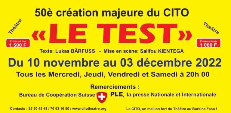 THÉÂTRE : «Le test» à l’honneur au CITO